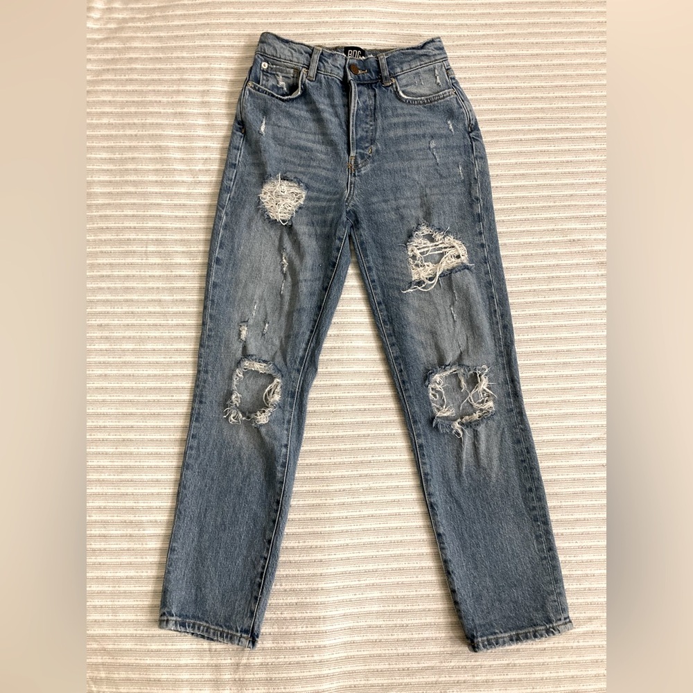 BDG Straight Leg Distressed Jeans High Rise Slim Straight - Light Blue
